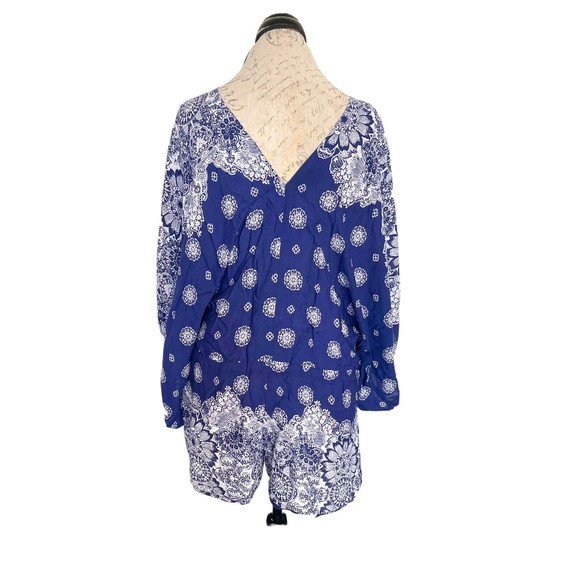 Bacio Womens Romper Shorts Size Large Boho Short sleeve bohemian Blue Gypsy - Picture 2 of 12